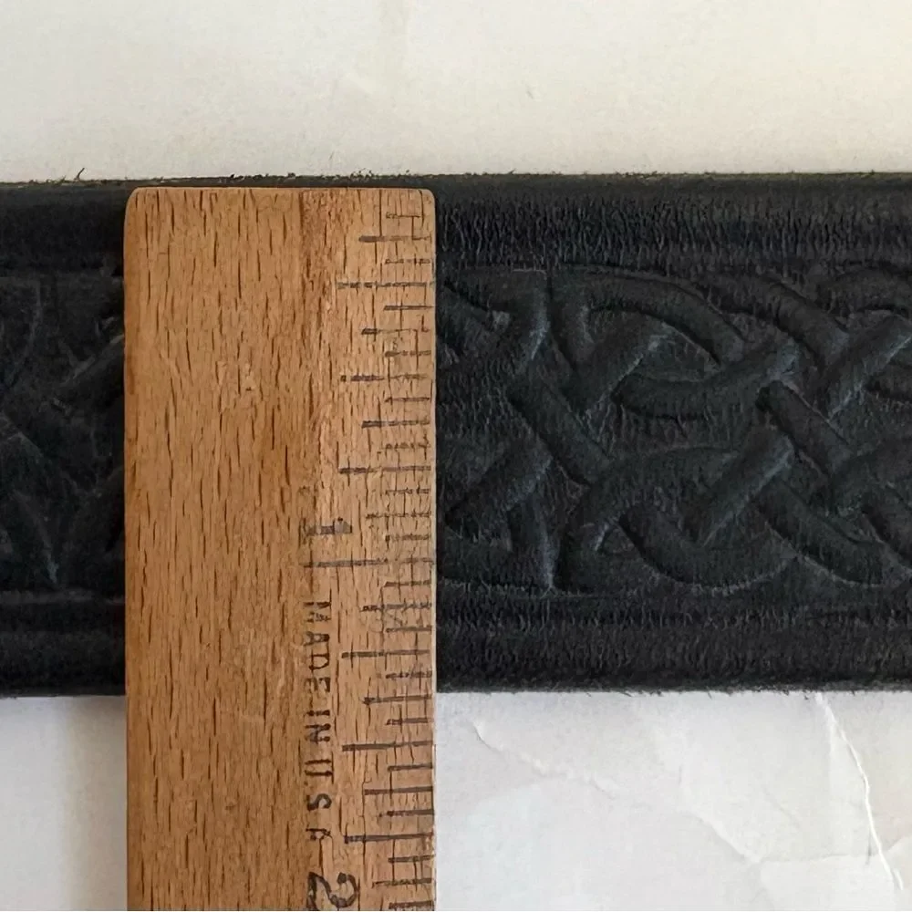 Mens Vintage Black Embossed Celtic Knot Leather Belt 1.5” Wide X 38” Long